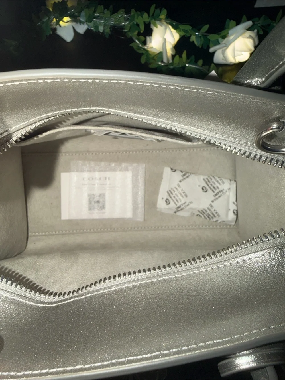 COACH Andrea Metallic Silver Mini Satchel with Star Charm NWT
